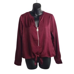 Michael kors Top Blouse Womens Burgundy Red Long Sleeves V-neck Tie Hem S NWT$98